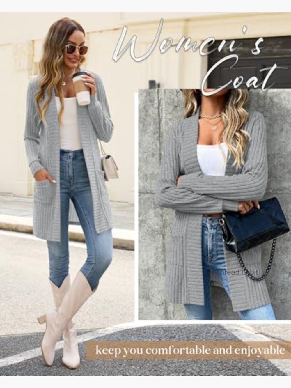 Women's Long Cardigan Sweater with Pockets Open Front Loose Knit Coatigan - Picture 4 of 7